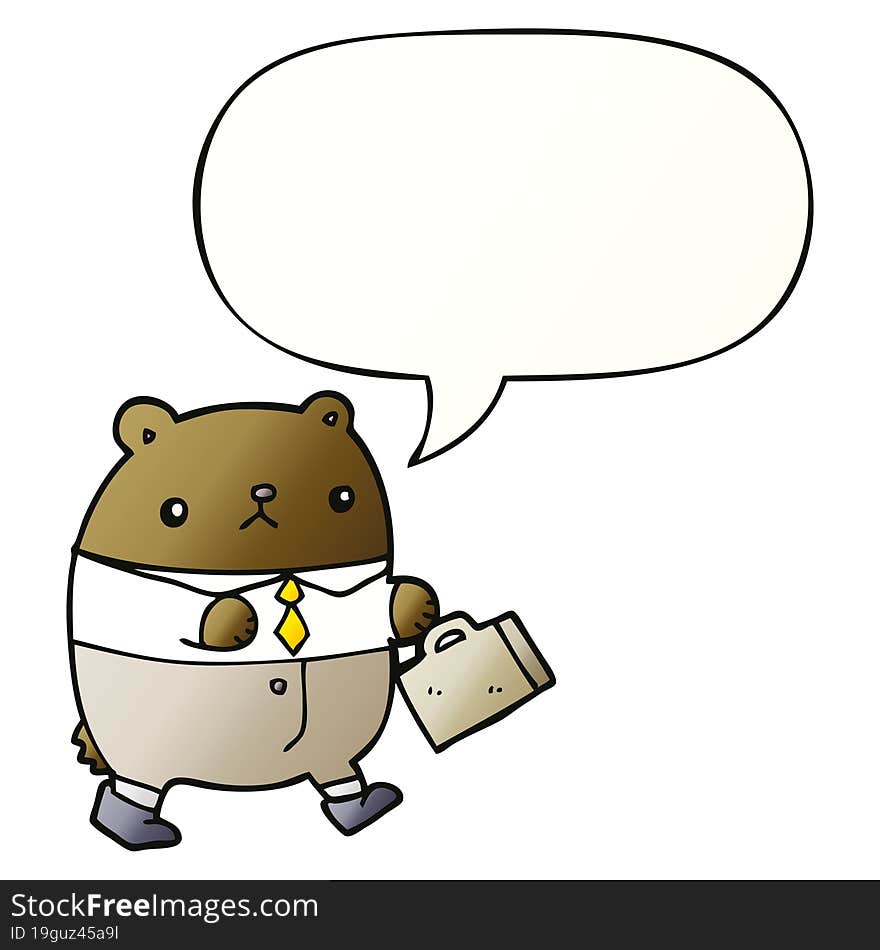 Cartoon Bear In Work Clothes And Speech Bubble In Smooth Gradient Style