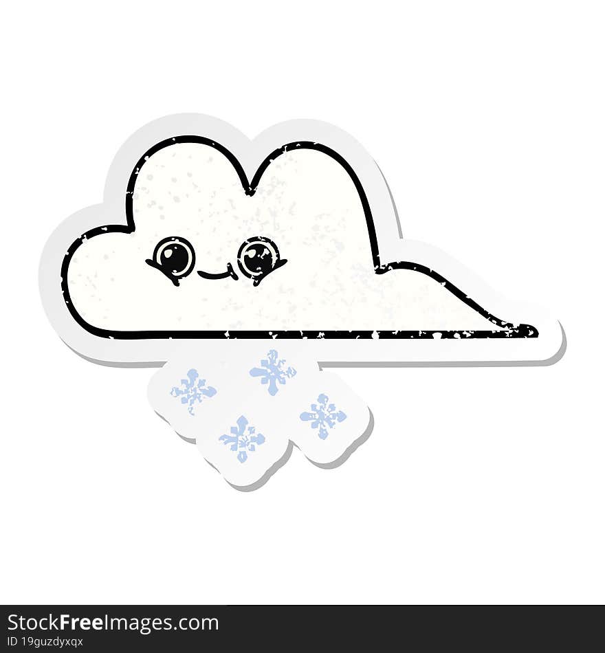 distressed sticker of a cute cartoon snow cloud