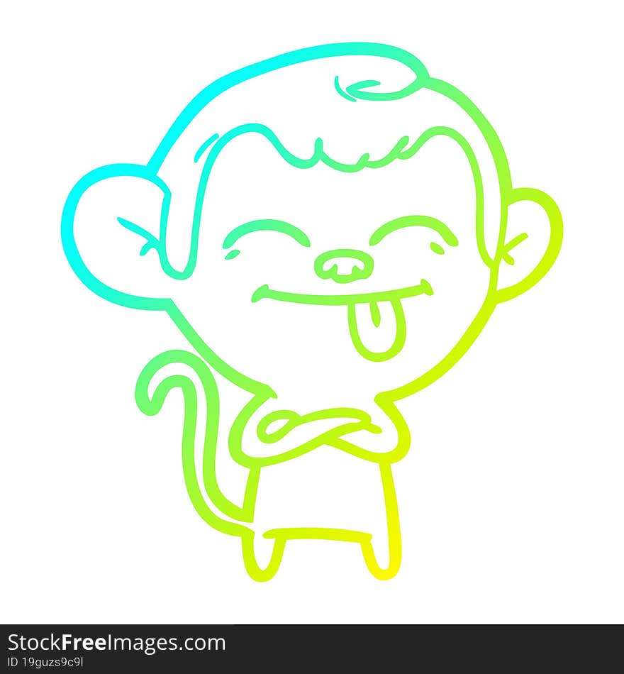 Cold Gradient Line Drawing Funny Cartoon Monkey