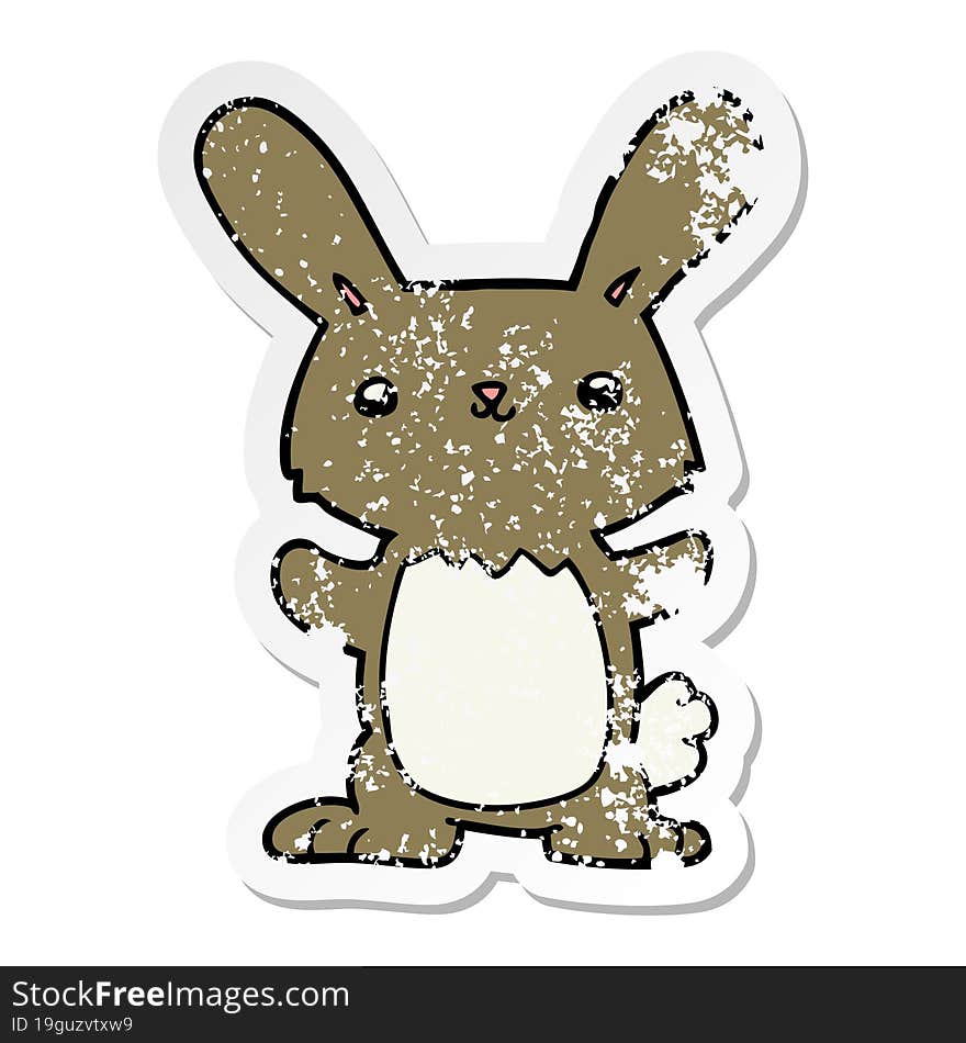 distressed sticker of a cute cartoon rabbit