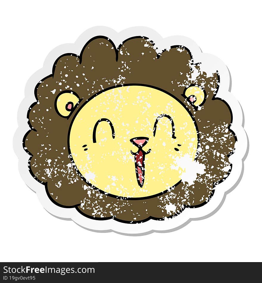 distressed sticker of a cartoon lion face