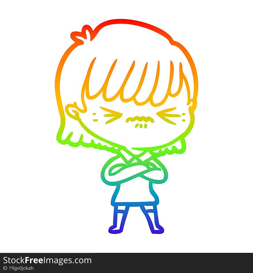 rainbow gradient line drawing annoyed cartoon girl