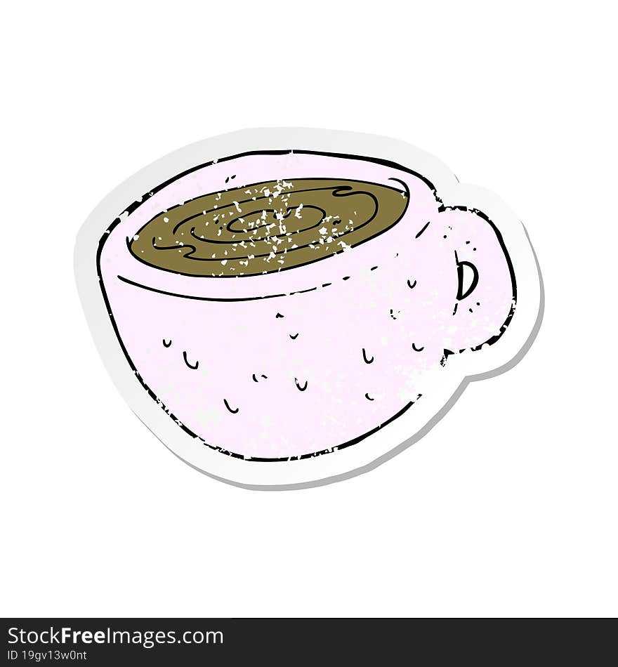 Retro Distressed Sticker Of A Cartoon Coffee Cup