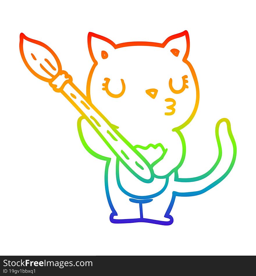 rainbow gradient line drawing of a cute cartoon cat