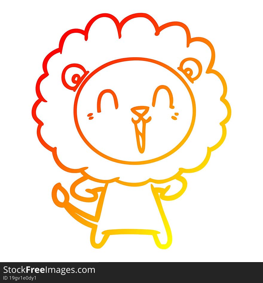 warm gradient line drawing of a laughing lion cartoon