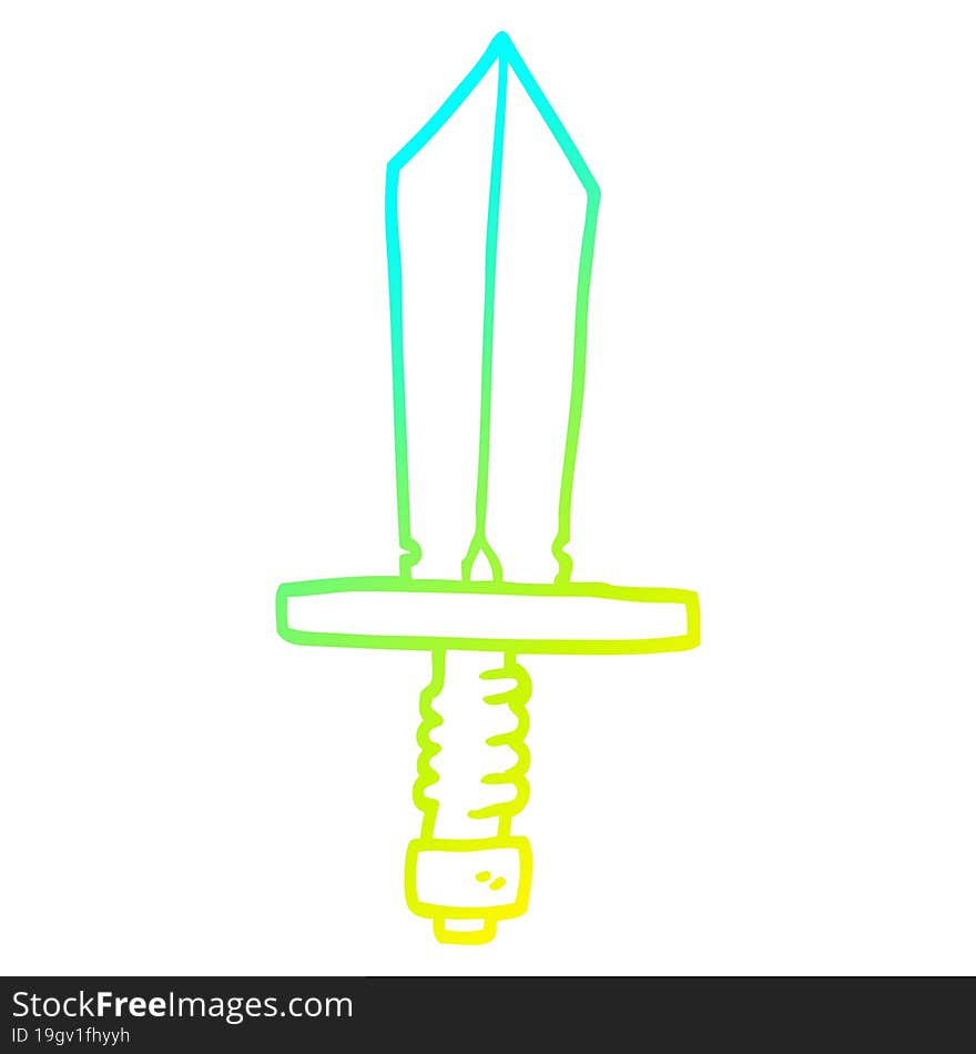 cold gradient line drawing cartoon of an old bronze sword