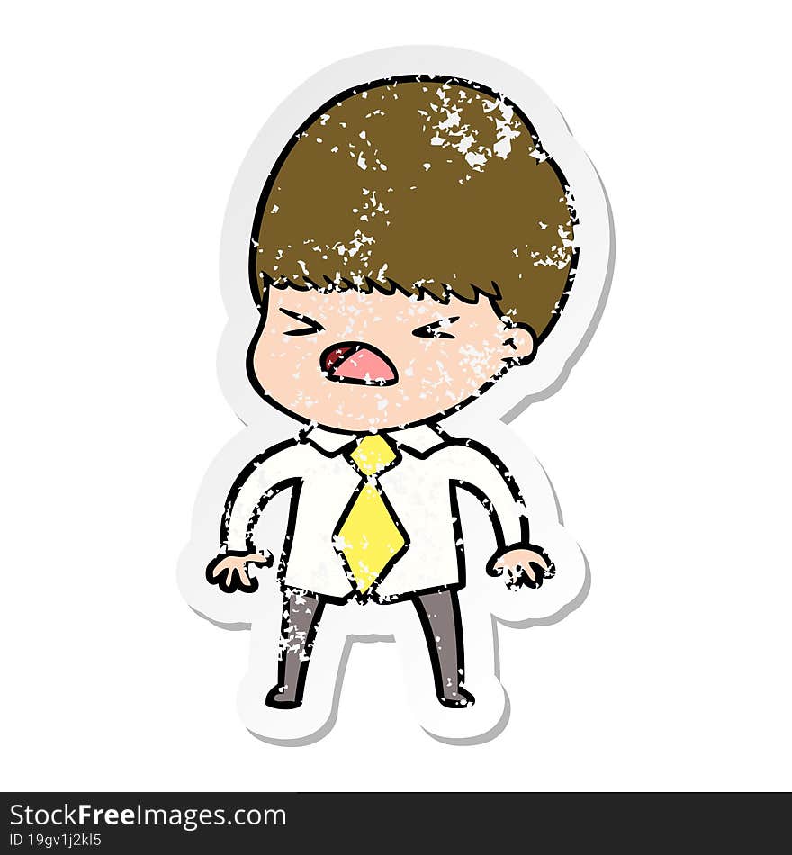 distressed sticker of a cartoon stressed man