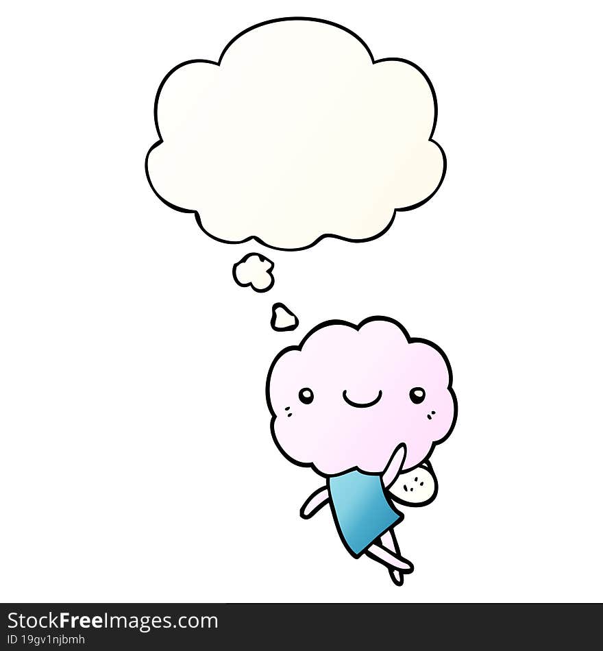 cute cloud head creature with thought bubble in smooth gradient style