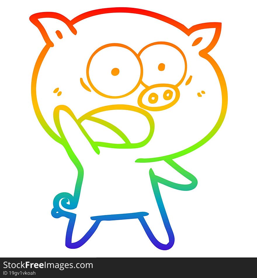 rainbow gradient line drawing cartoon pig shouting