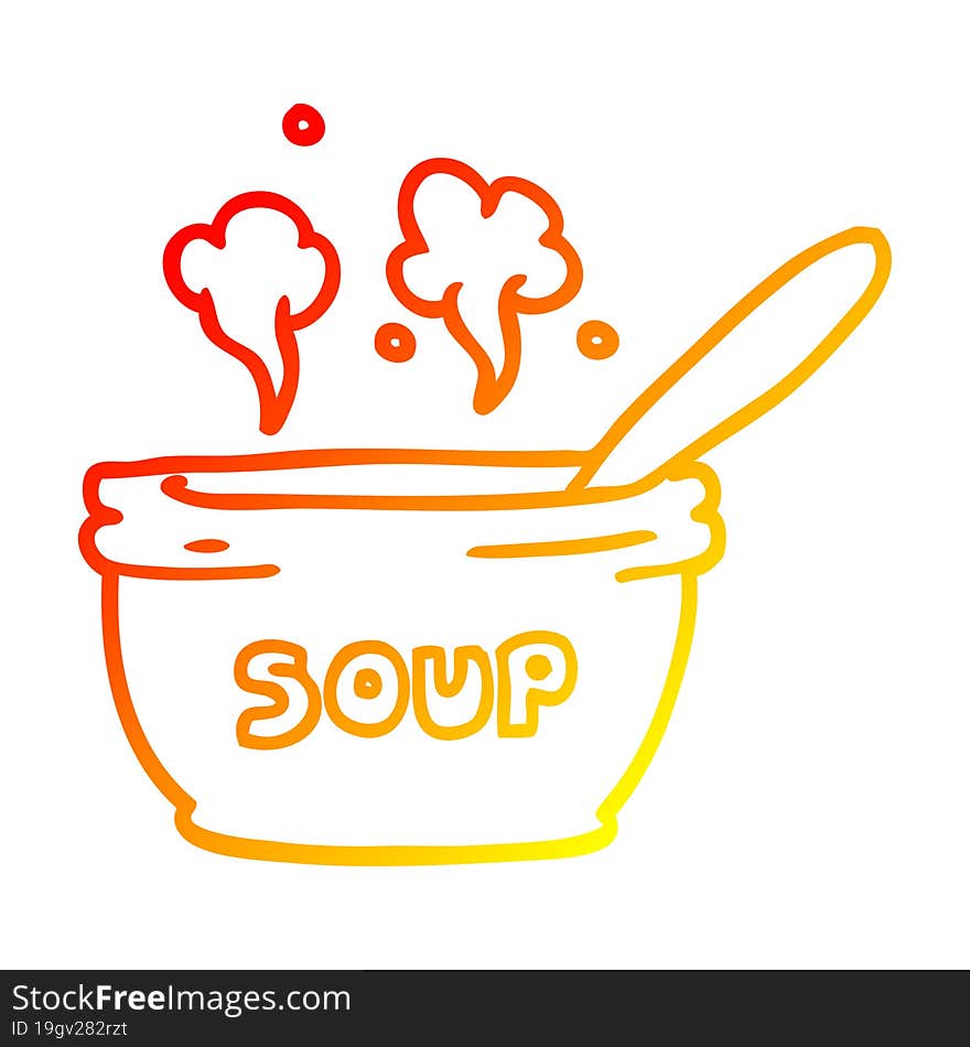 warm gradient line drawing cartoon of hot soup