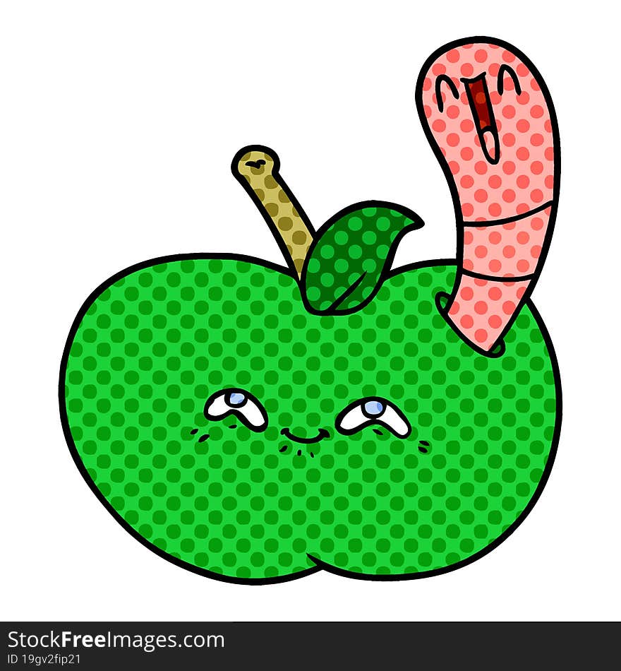 cartoon worm in happy apple. cartoon worm in happy apple