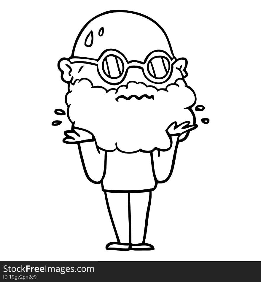 cartoon worried man with beard and sunglasses. cartoon worried man with beard and sunglasses