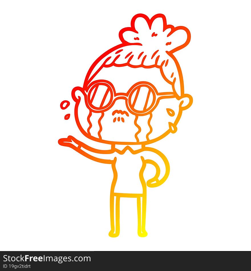 warm gradient line drawing cartoon crying woman wearing spectacles