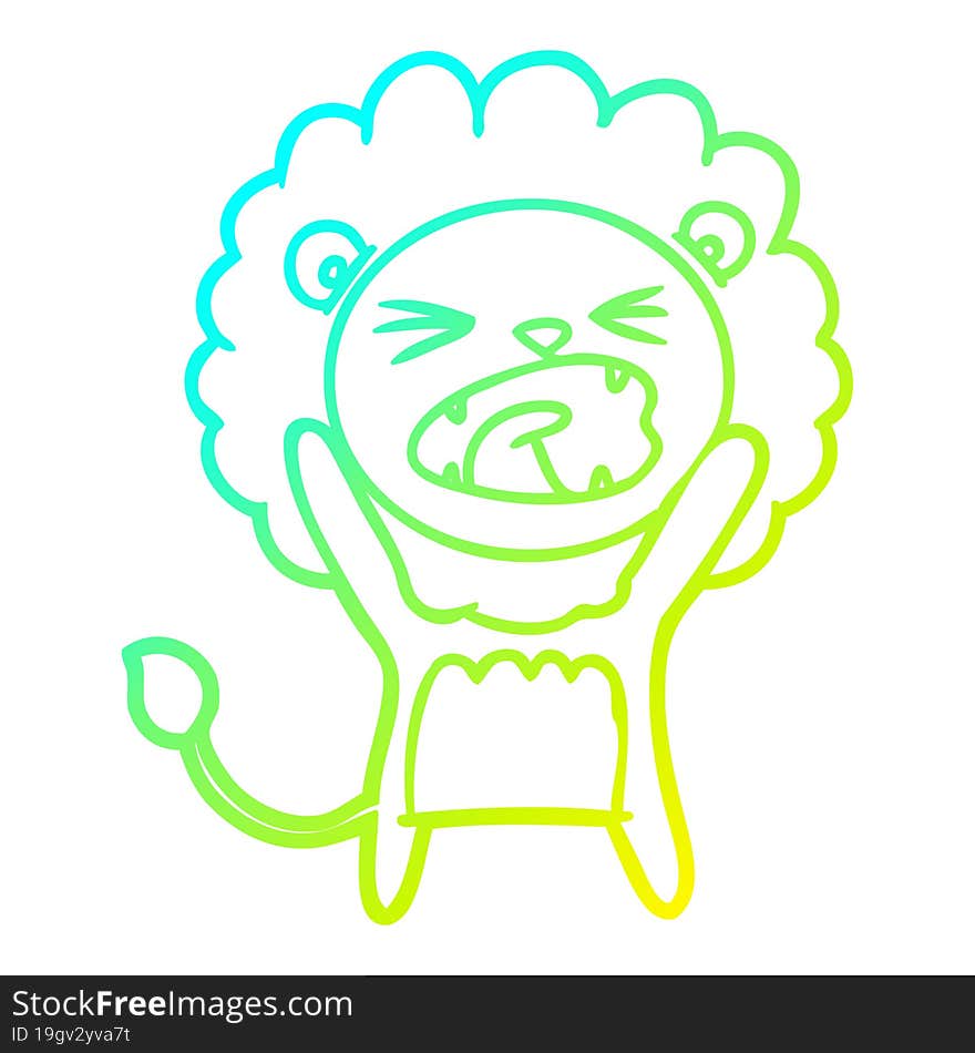 cold gradient line drawing of a cartoon lion