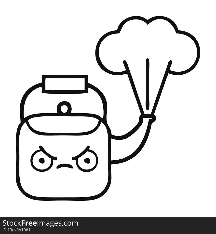 line drawing cartoon steaming kettle