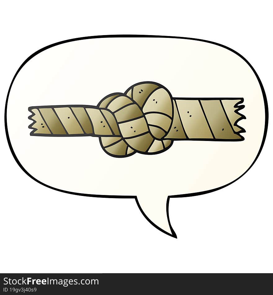 cartoon knotted rope and speech bubble in smooth gradient style