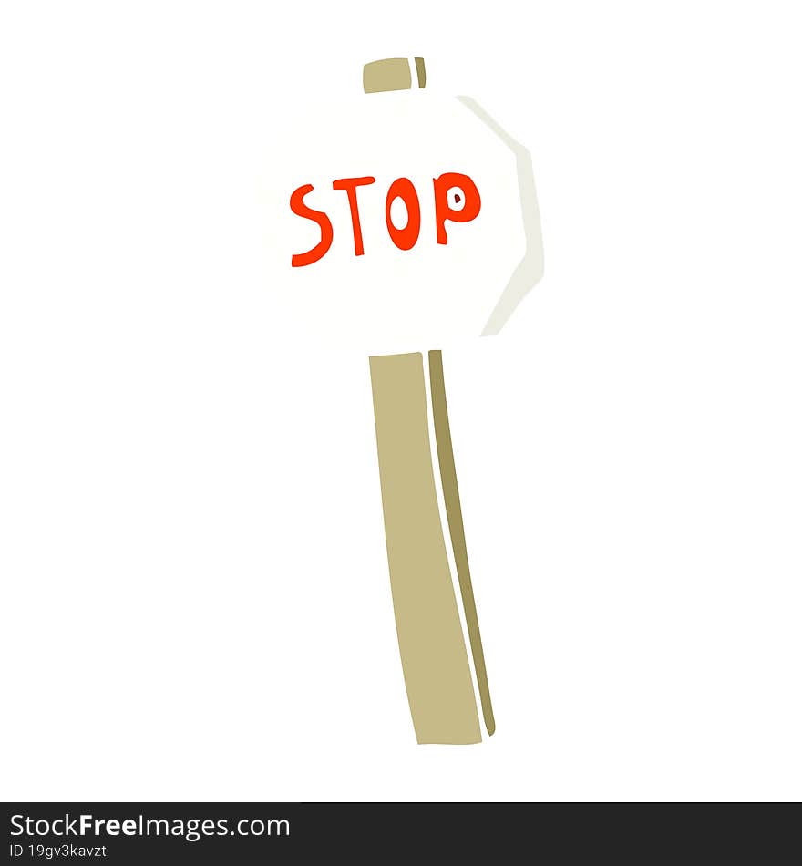 flat color illustration cartoon stop sign