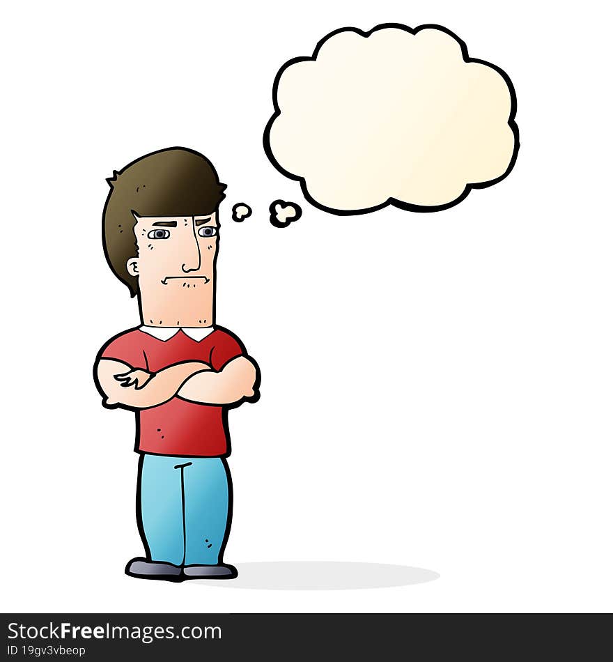 Cartoon Annoyed Man With Folded Arms With Thought Bubble