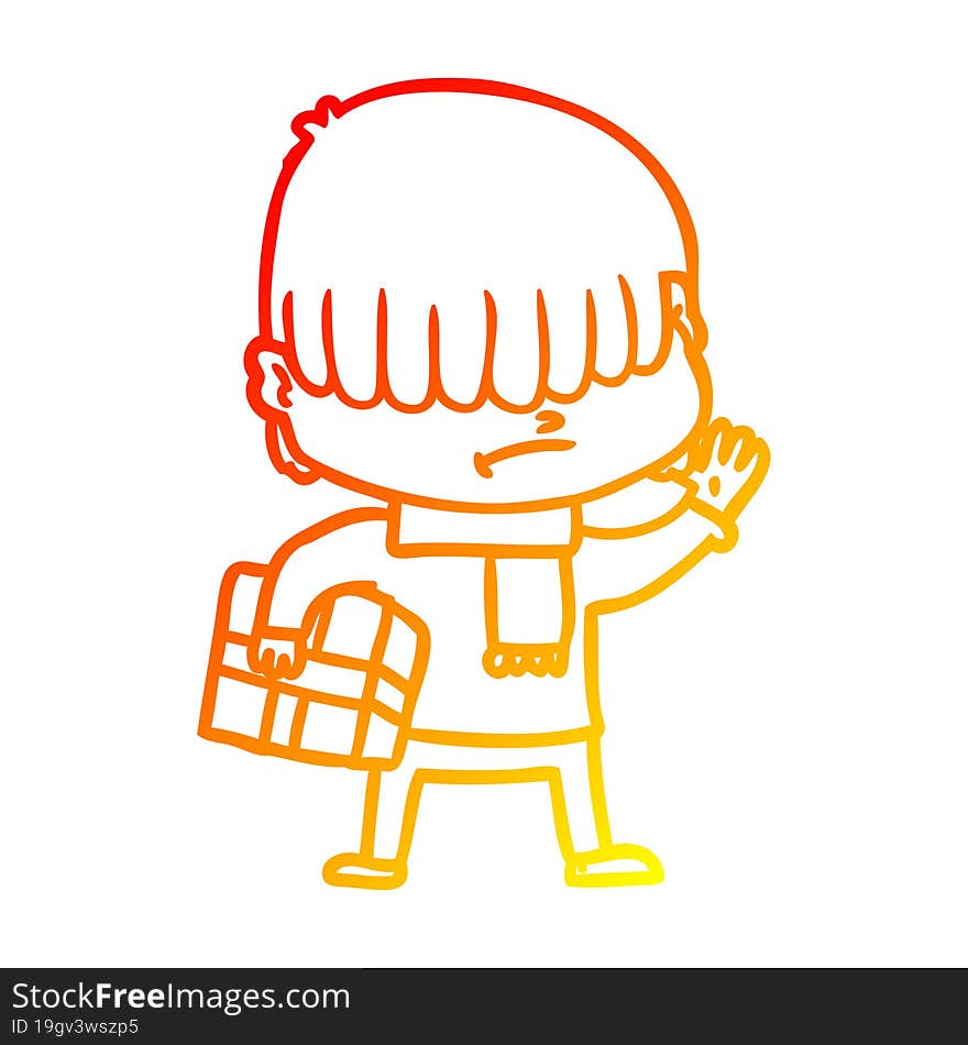 Warm Gradient Line Drawing Cartoon Boy With Untidy Hair