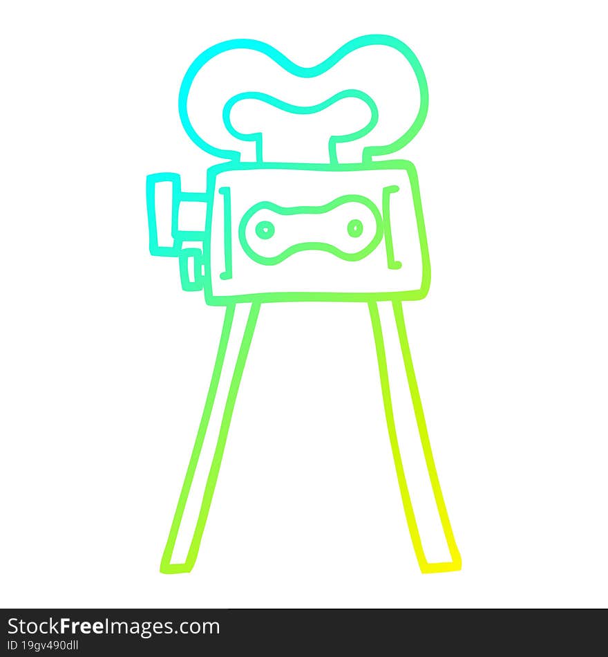 cold gradient line drawing of a cartoon film camera