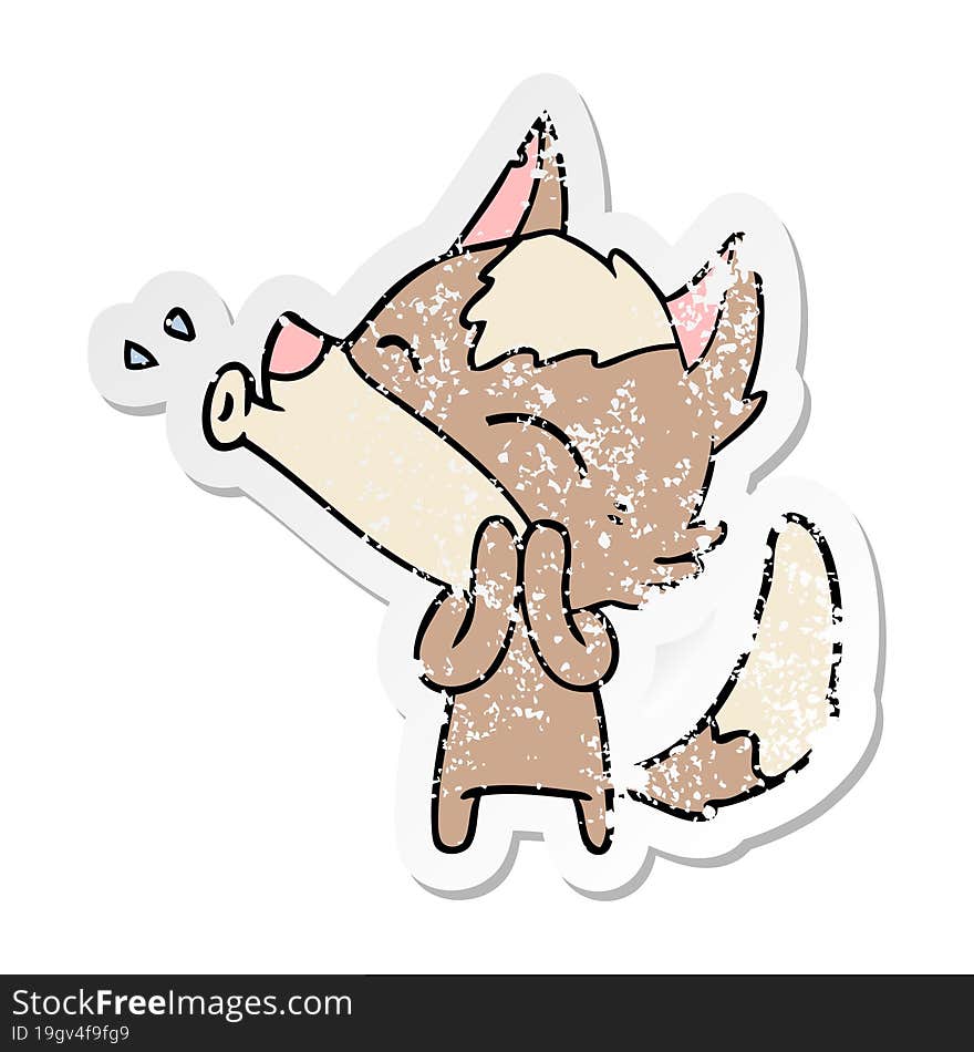 distressed sticker of a howling wolf cartoon