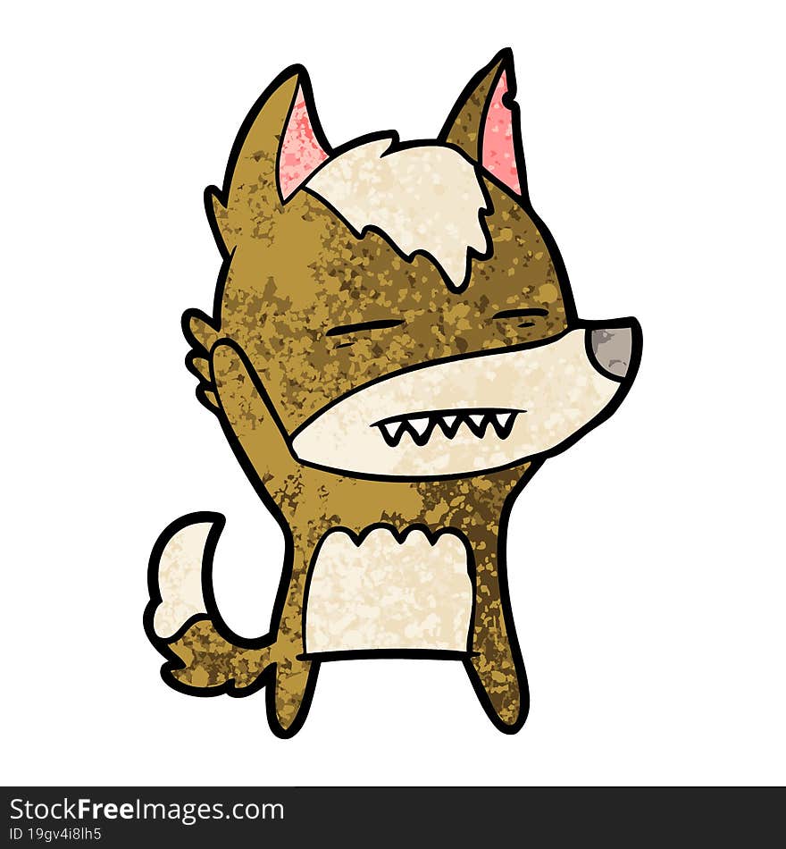 cartoon wolf waving showing teeth. cartoon wolf waving showing teeth