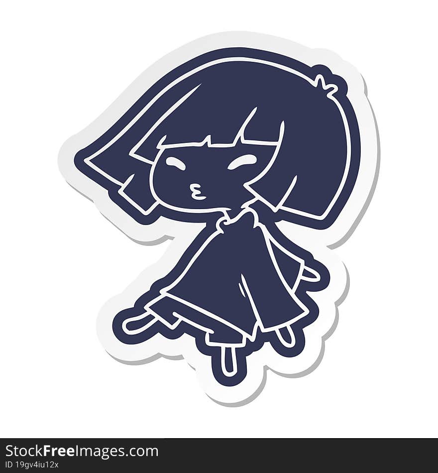 Cartoon Sticker Of A Cute Kawaii Girl