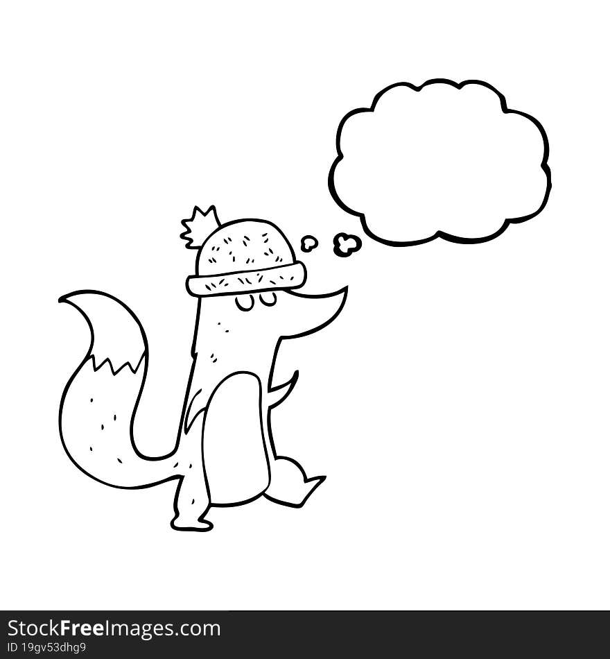 Thought Bubble Cartoon Little Wolf Wearing Hat