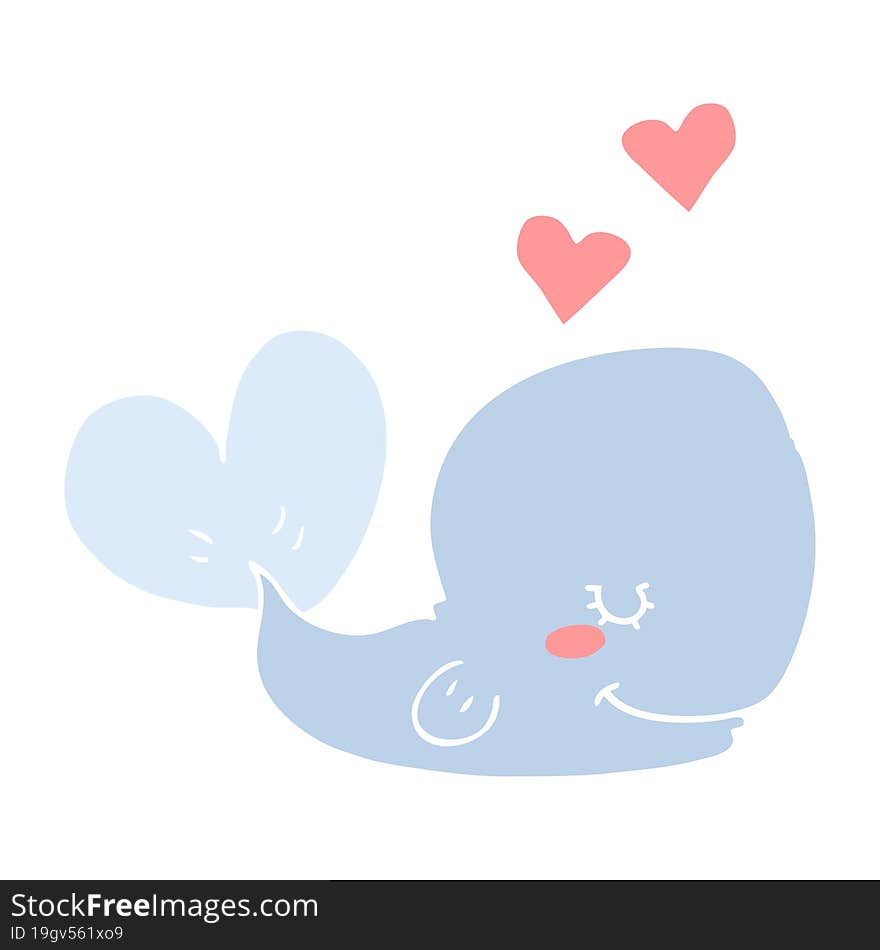 flat color style cartoon whale in love