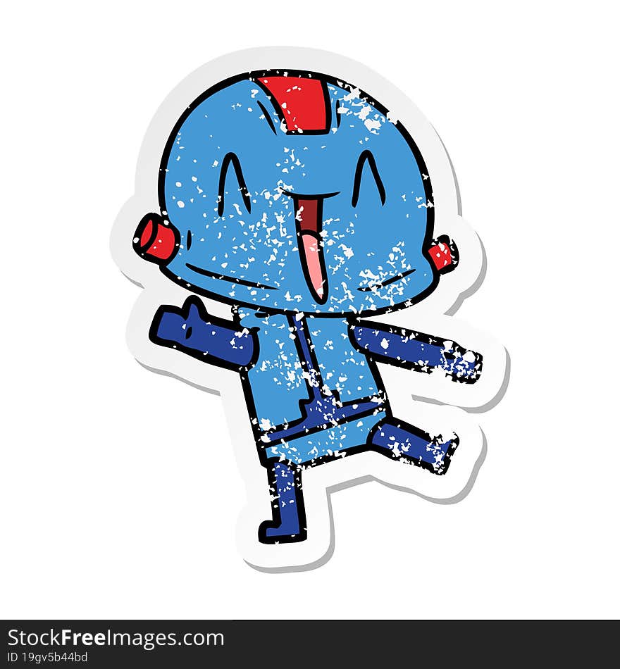 Distressed Sticker Of A Cartoon Robot