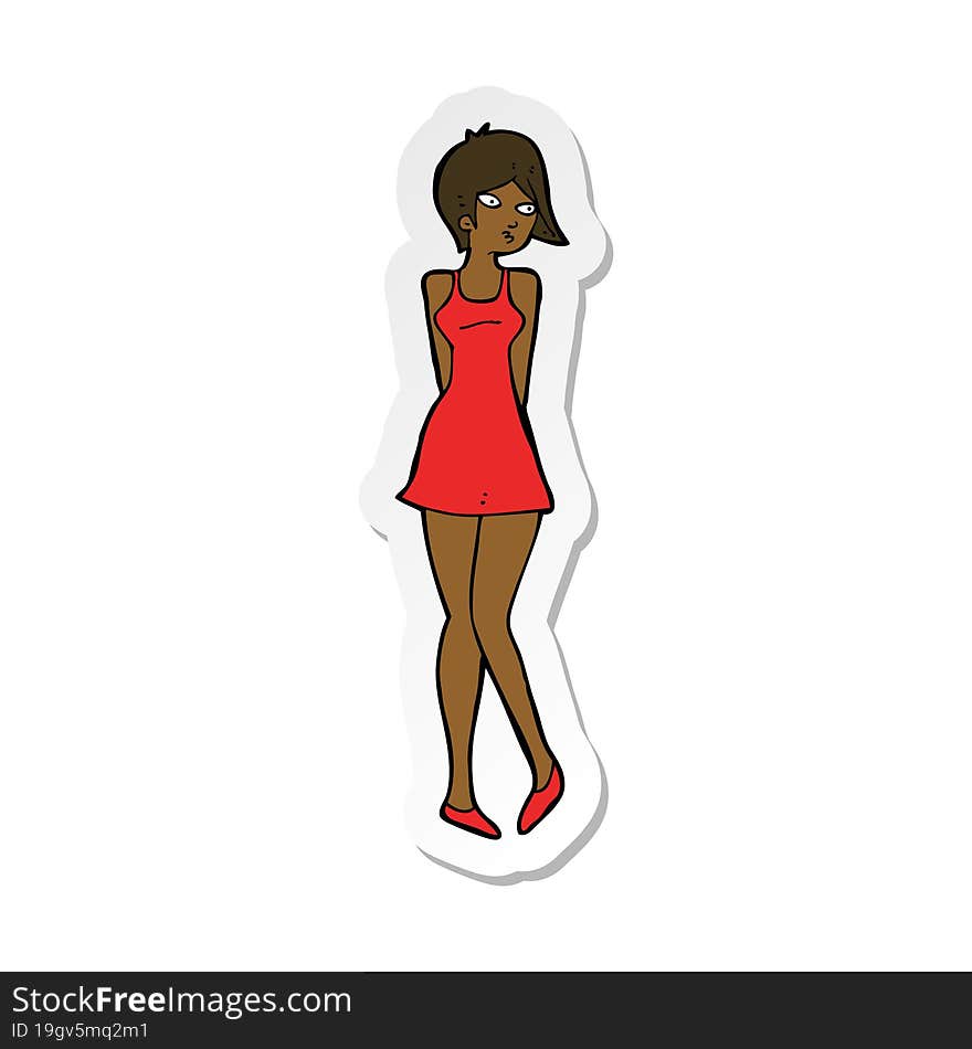 sticker of a cartoon pretty woman in dress