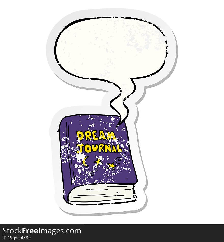 Cartoon Dream Journal And Speech Bubble Distressed Sticker