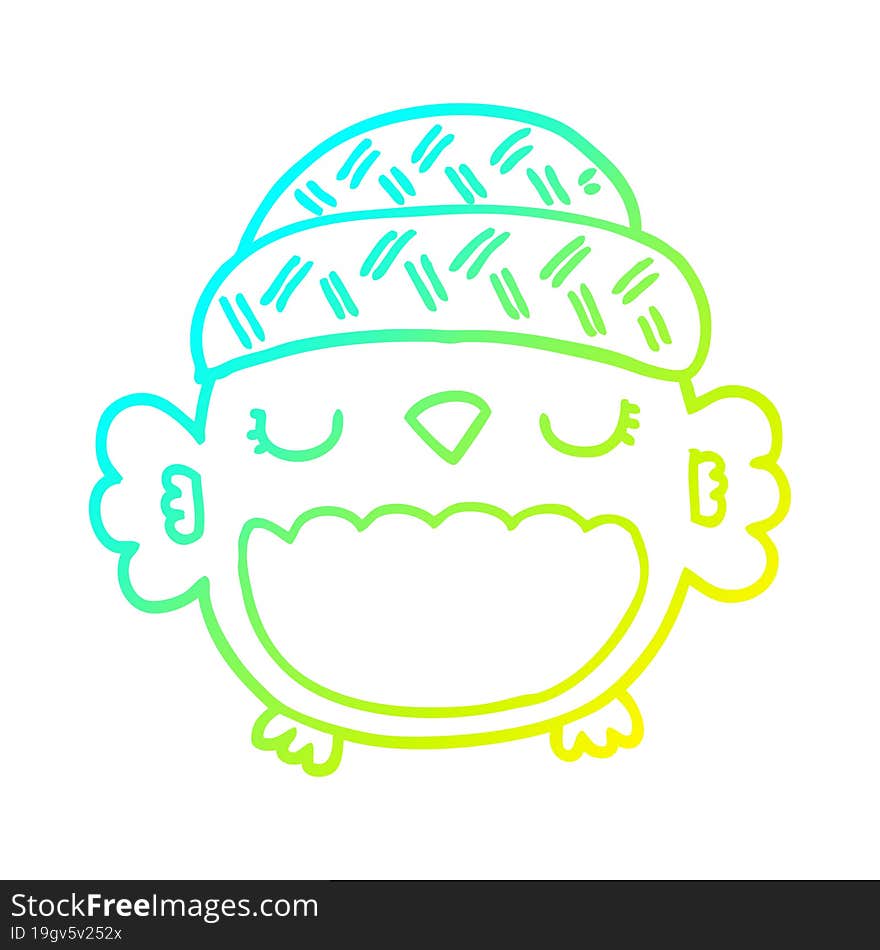 Cold Gradient Line Drawing Cute Cartoon Owl In Hat