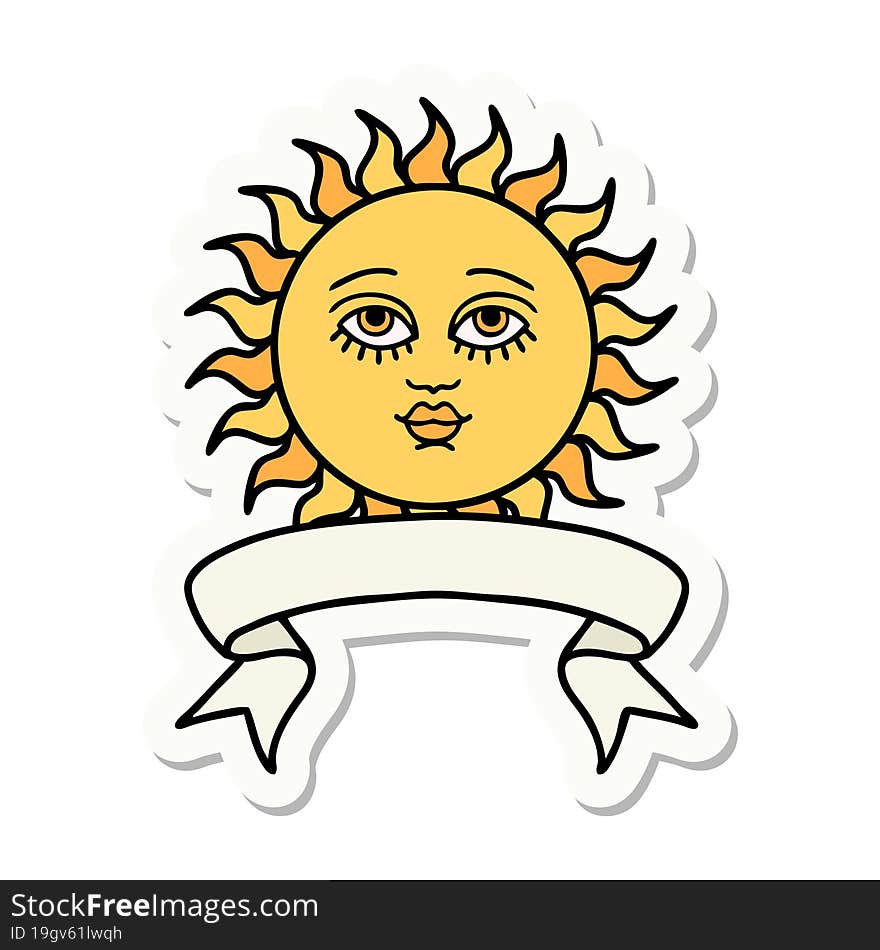 Tattoo Sticker With Banner Of A Sun With Face