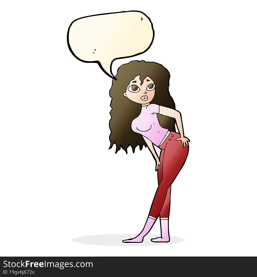 cartoon attractive woman looking surprised with speech bubble