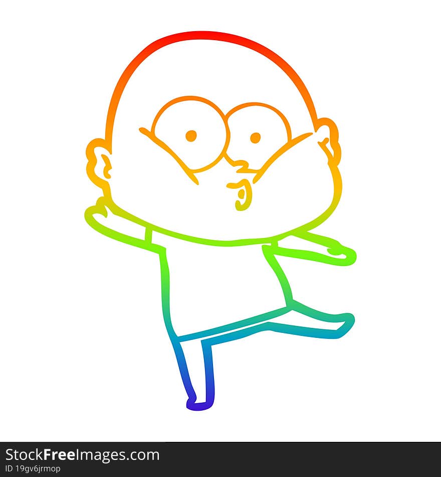 rainbow gradient line drawing cartoon bald man staring