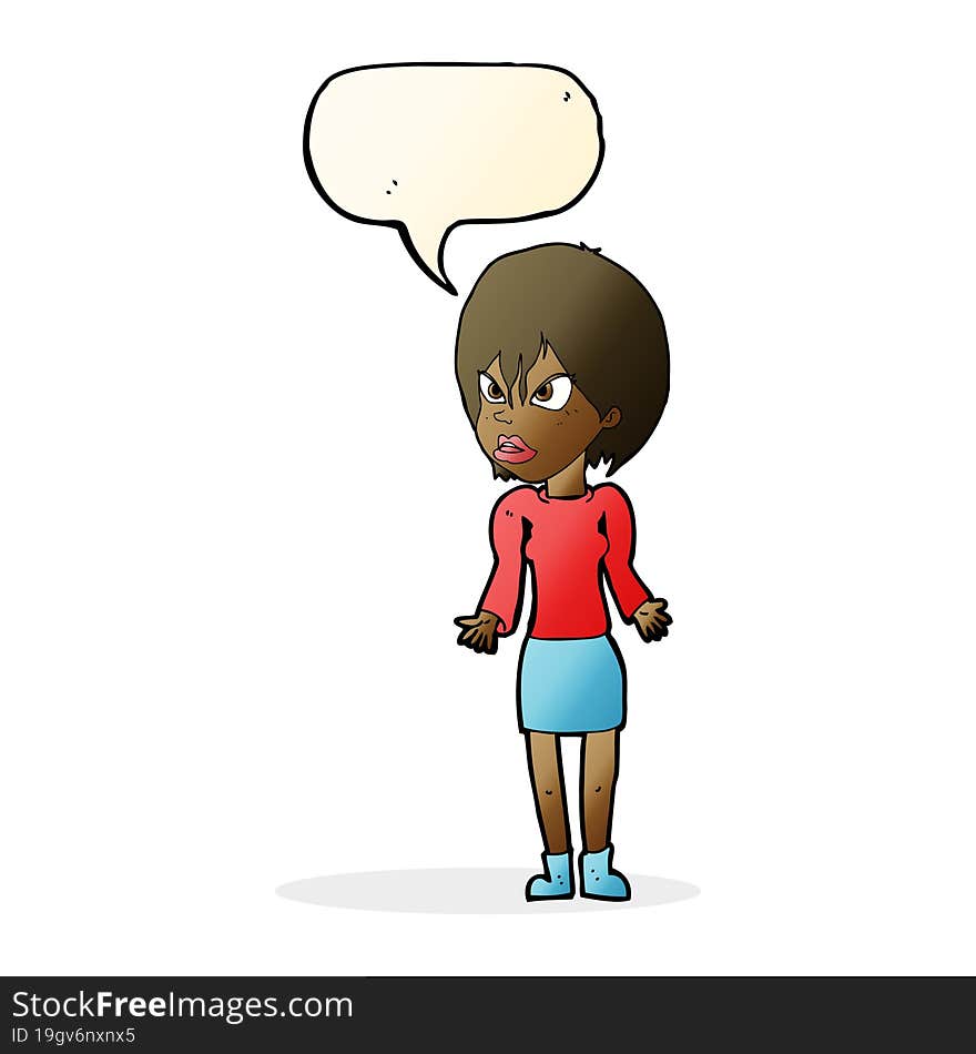 cartoon annoyed woman with speech bubble