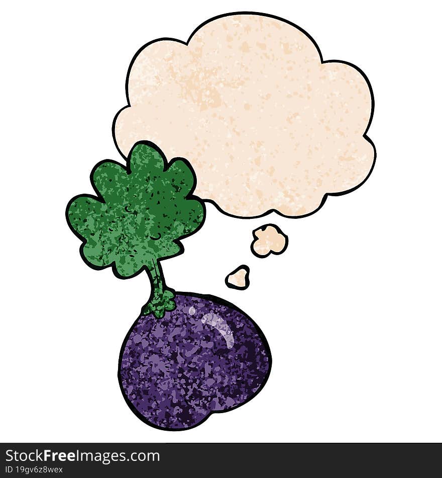 cartoon vegetable with thought bubble in grunge texture style. cartoon vegetable with thought bubble in grunge texture style