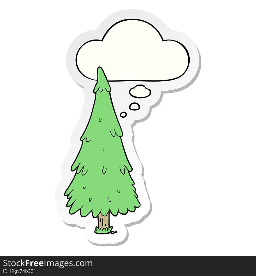 cartoon christmas tree and thought bubble as a printed sticker