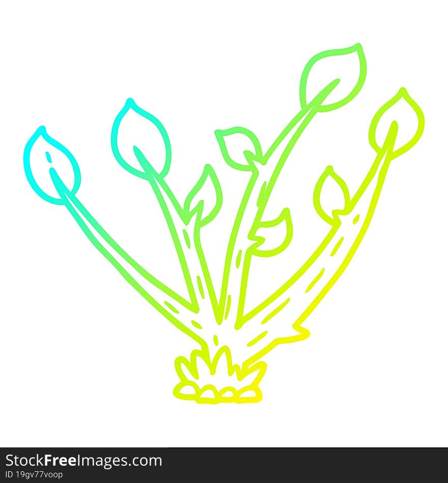 Cold Gradient Line Drawing Cartoon Sprouting Plant