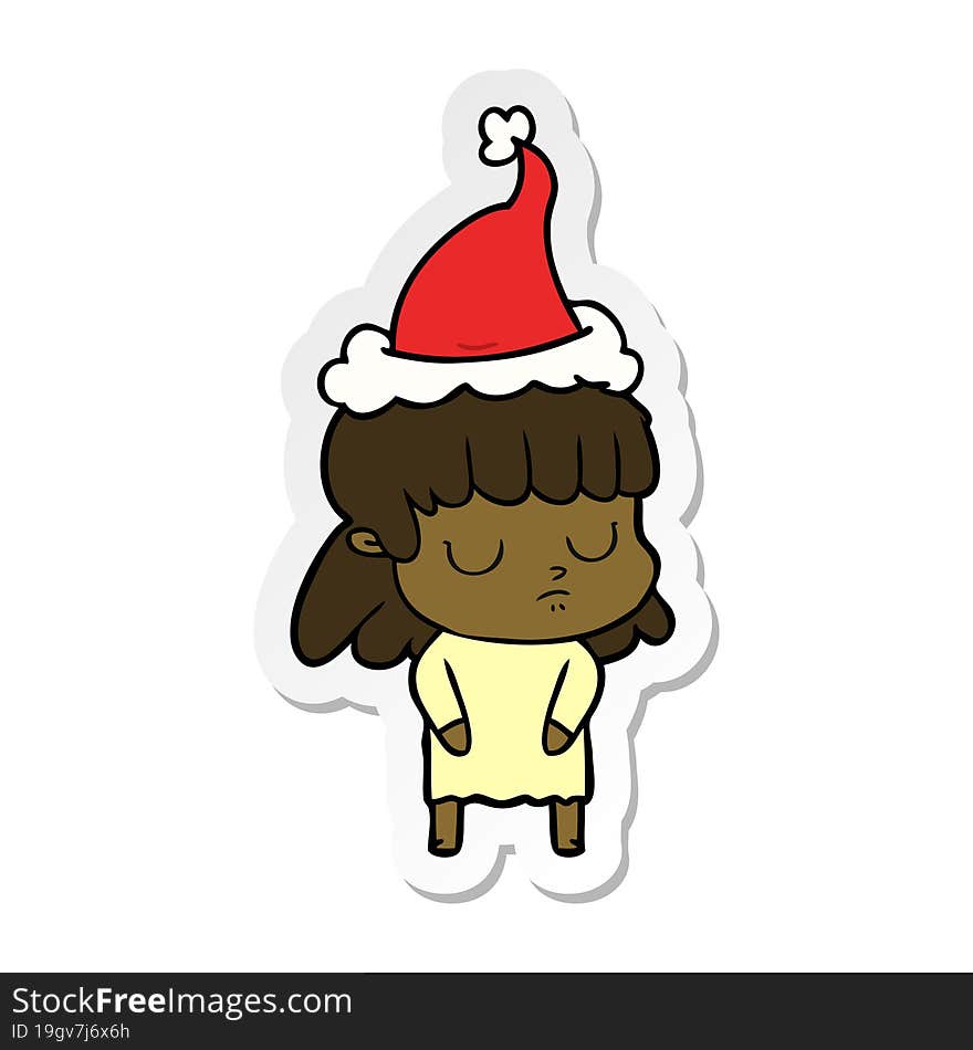 sticker cartoon of a indifferent woman wearing santa hat