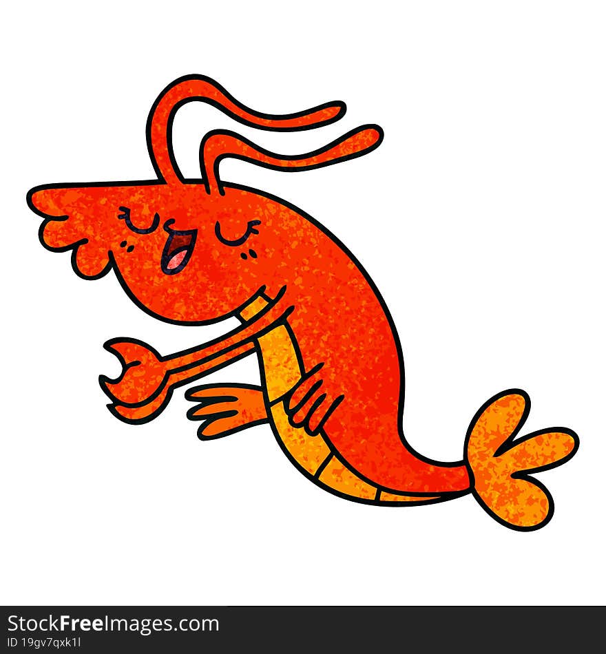 quirky hand drawn cartoon happy shrimp