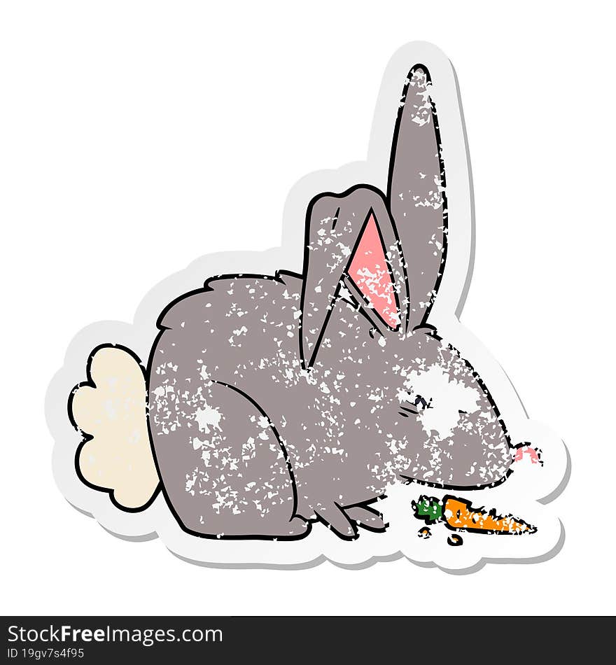 distressed sticker of a cartoon annoyed rabbit