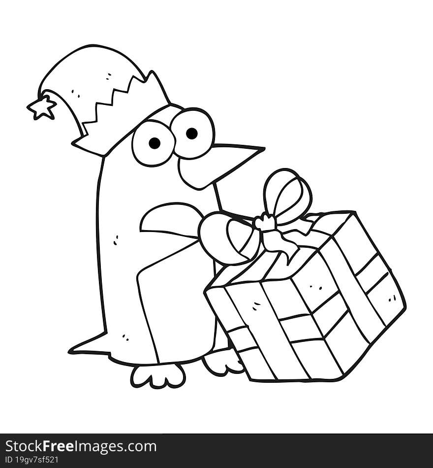 Black And White Cartoon Christmas Penguin