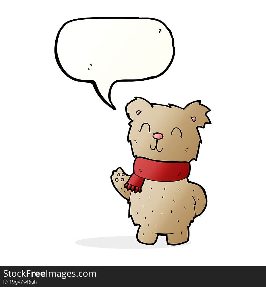 Cartoon Waving Teddy Bear With Speech Bubble