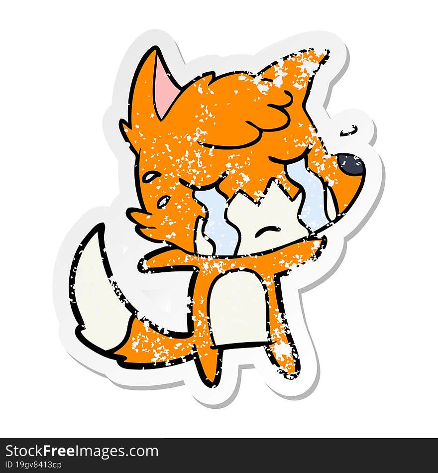 distressed sticker of a crying fox cartoon