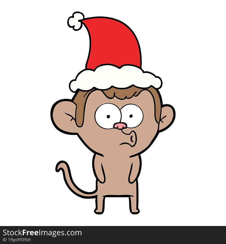 Line Drawing Of A Hooting Monkey Wearing Santa Hat