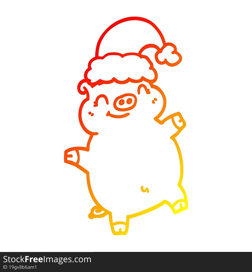 warm gradient line drawing cartoon happy christmas pig