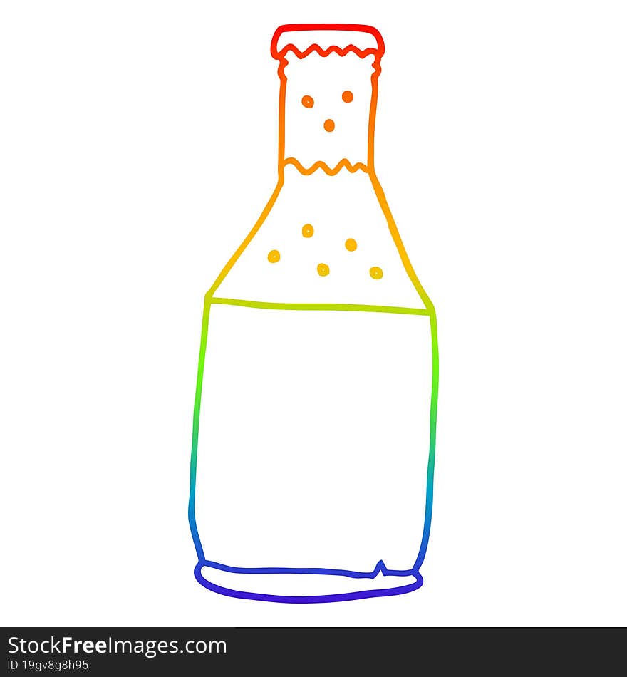 rainbow gradient line drawing of a cartoon beer bottle