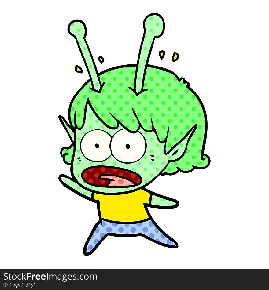 cartoon shocked alien girl. cartoon shocked alien girl